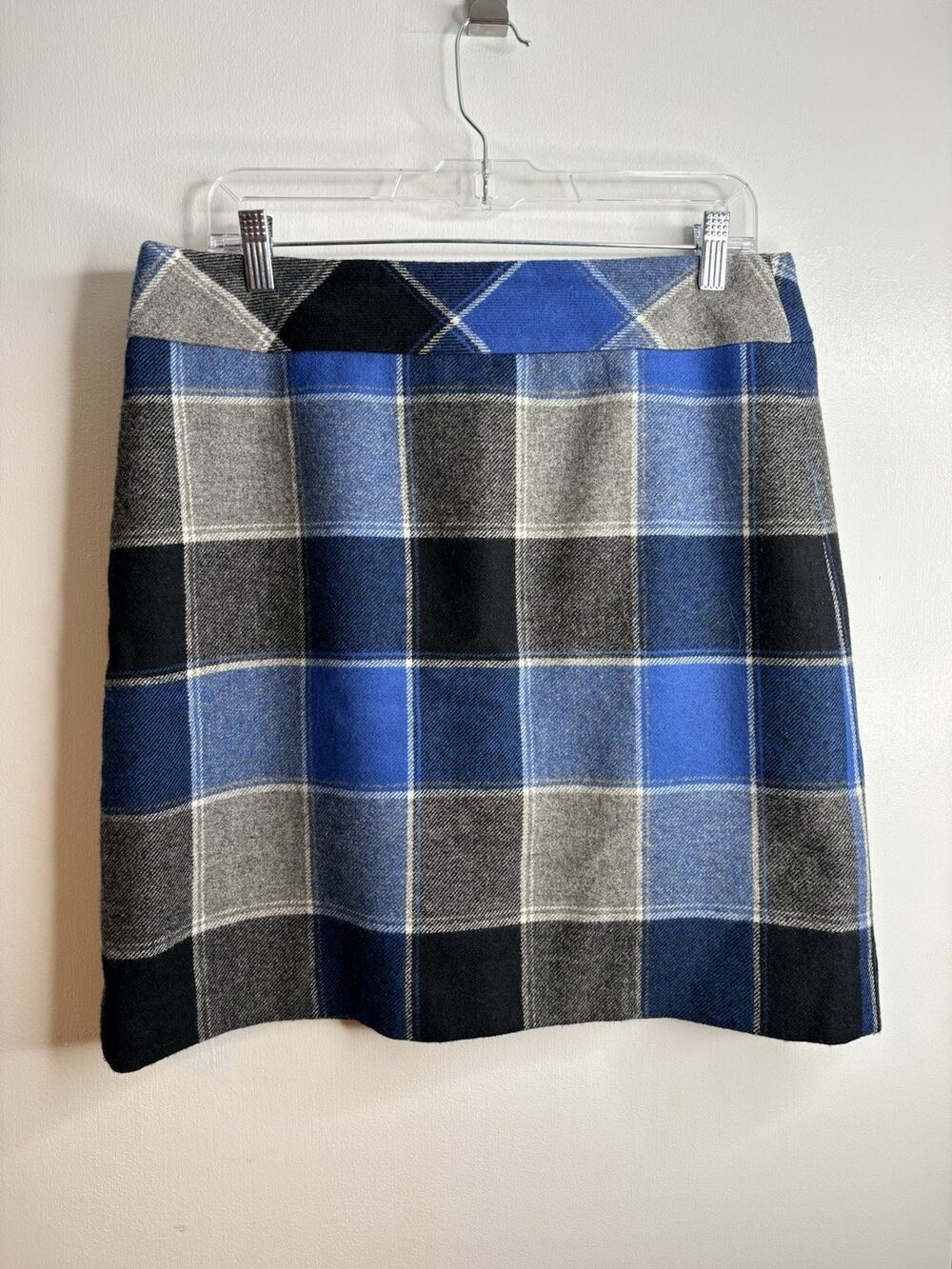 Talbots Blue Black Plaid Wool Blend Skirt Women's Lined Size 10
